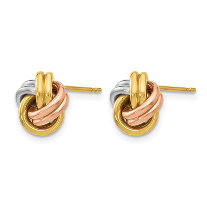 10K Yellow Rhodium Wht Rh And Rose Gp Polished Love Knot Post Earrings
