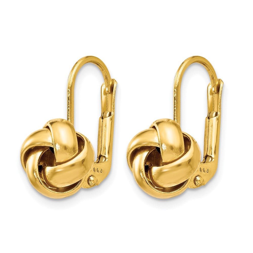 10K Yellow Gold Polished Love Knot Leverback Earrings