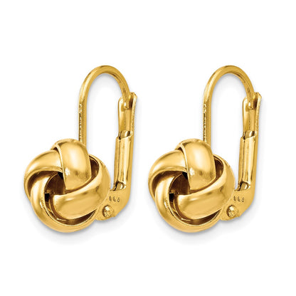 10K Yellow Gold Polished Love Knot Leverback Earrings
