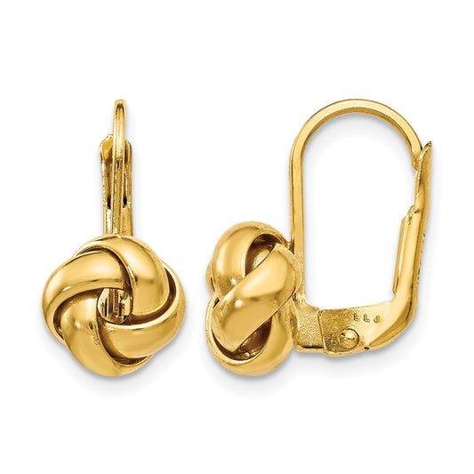 10K Yellow Gold Polished Love Knot Leverback Earrings