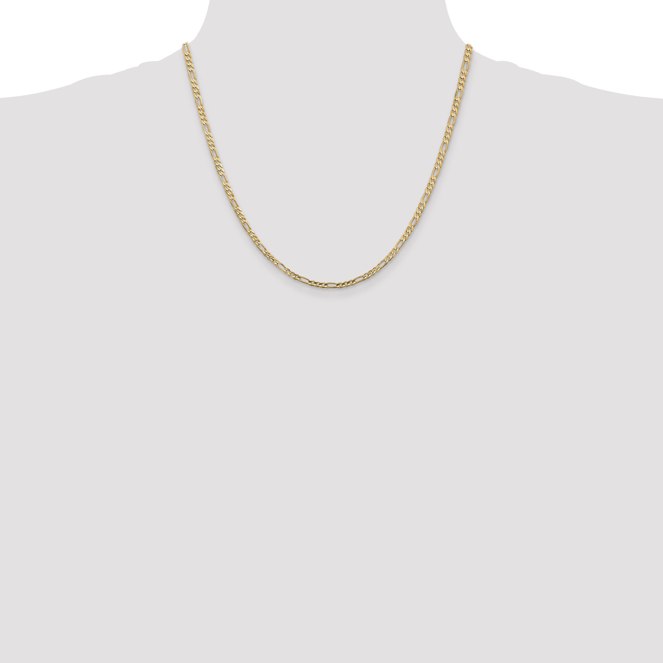 2 Inch 10K Yellow Gold 3mm Concave Figaro Chain Necklace