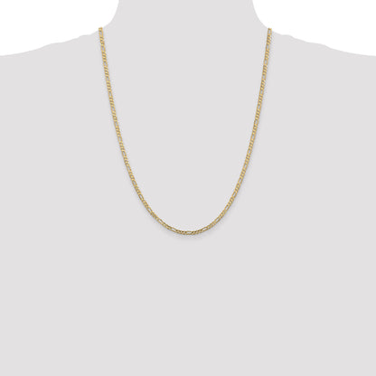 24 Inch 10K Yellow Gold 3mm Concave Figaro Chain Necklace