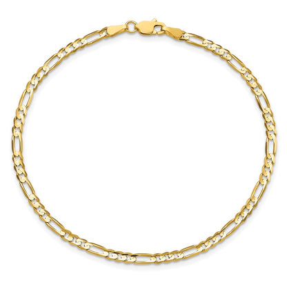 7 Inch 10K Yellow Gold 3mm Concave Figaro Chain Bracelet