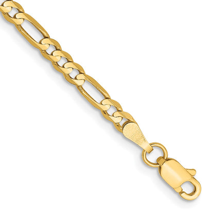 9 Inch 10K Yellow Gold 3mm Concave Figaro Chain Bracelet