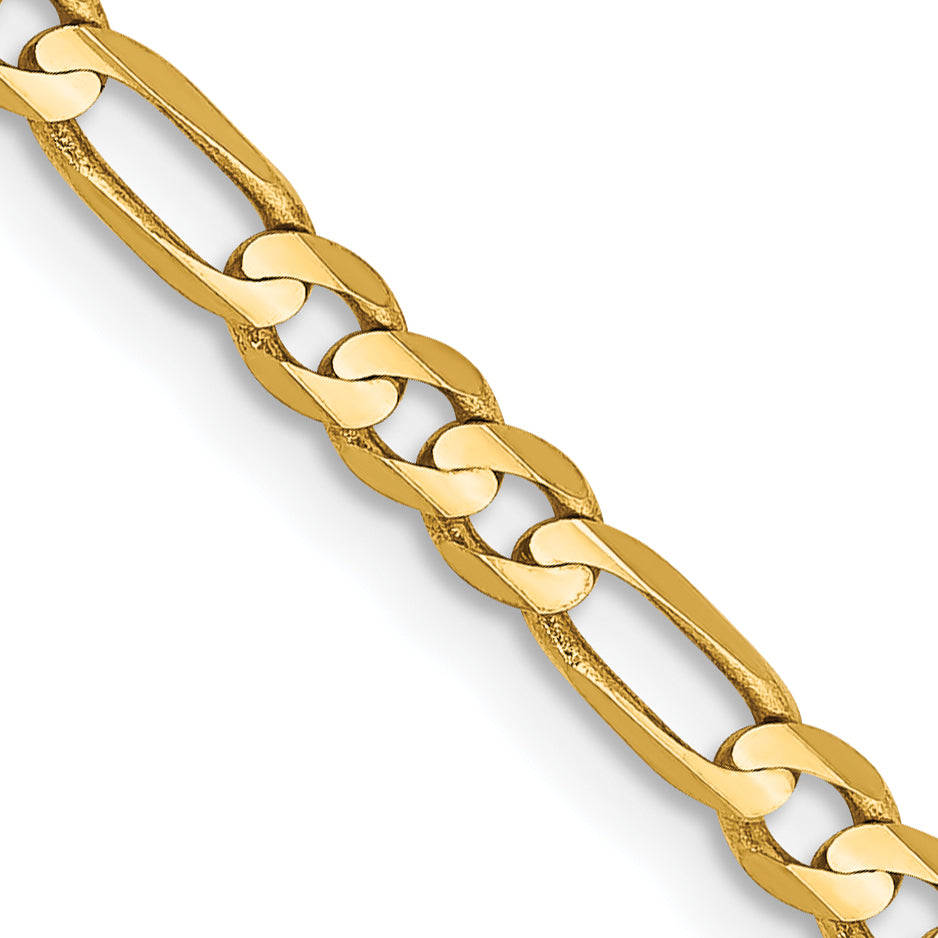 2 Inch 10K Yellow Gold 3mm Concave Figaro Chain Necklace