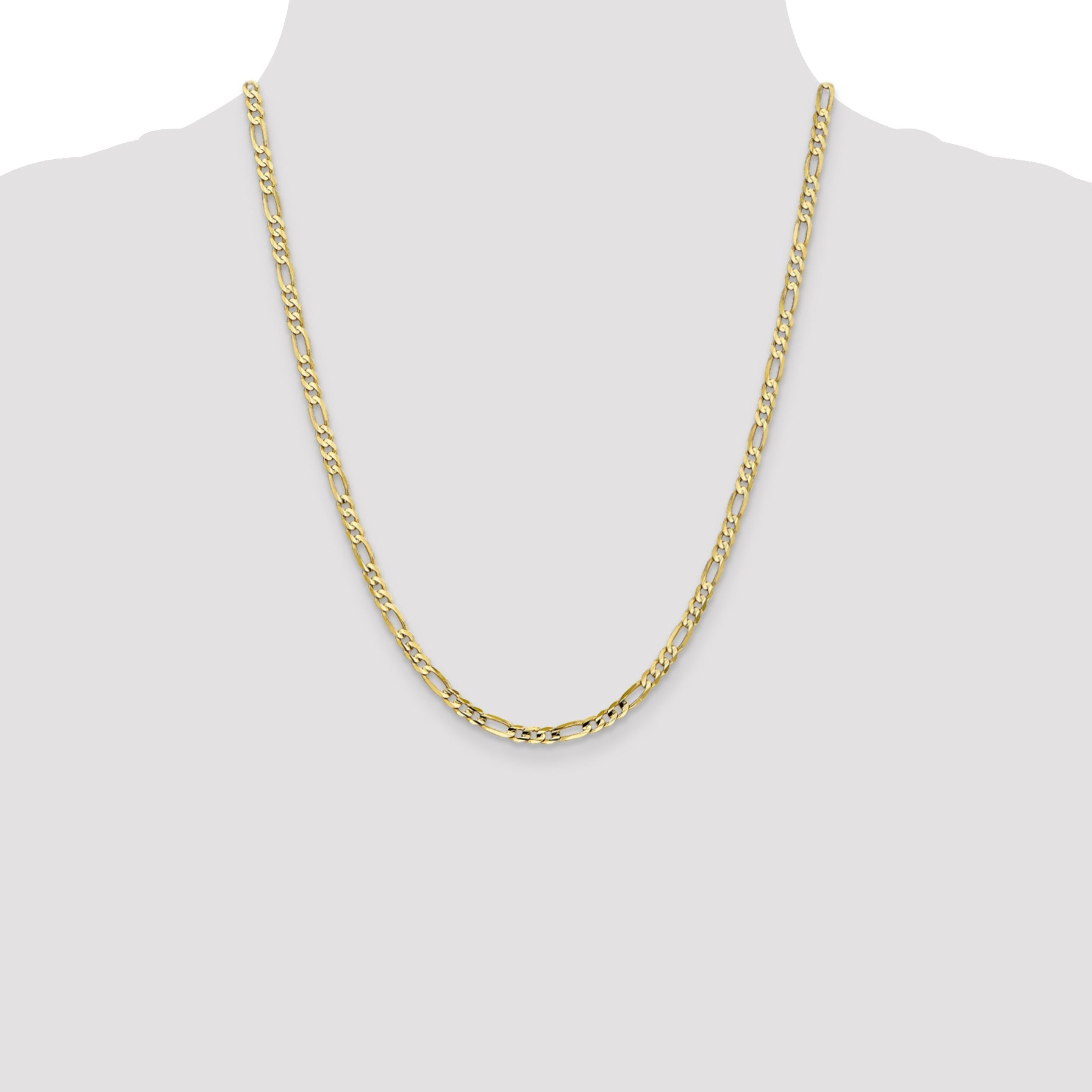 22 Inch 10K 4mm Concave Open Figaro Chain Necklace