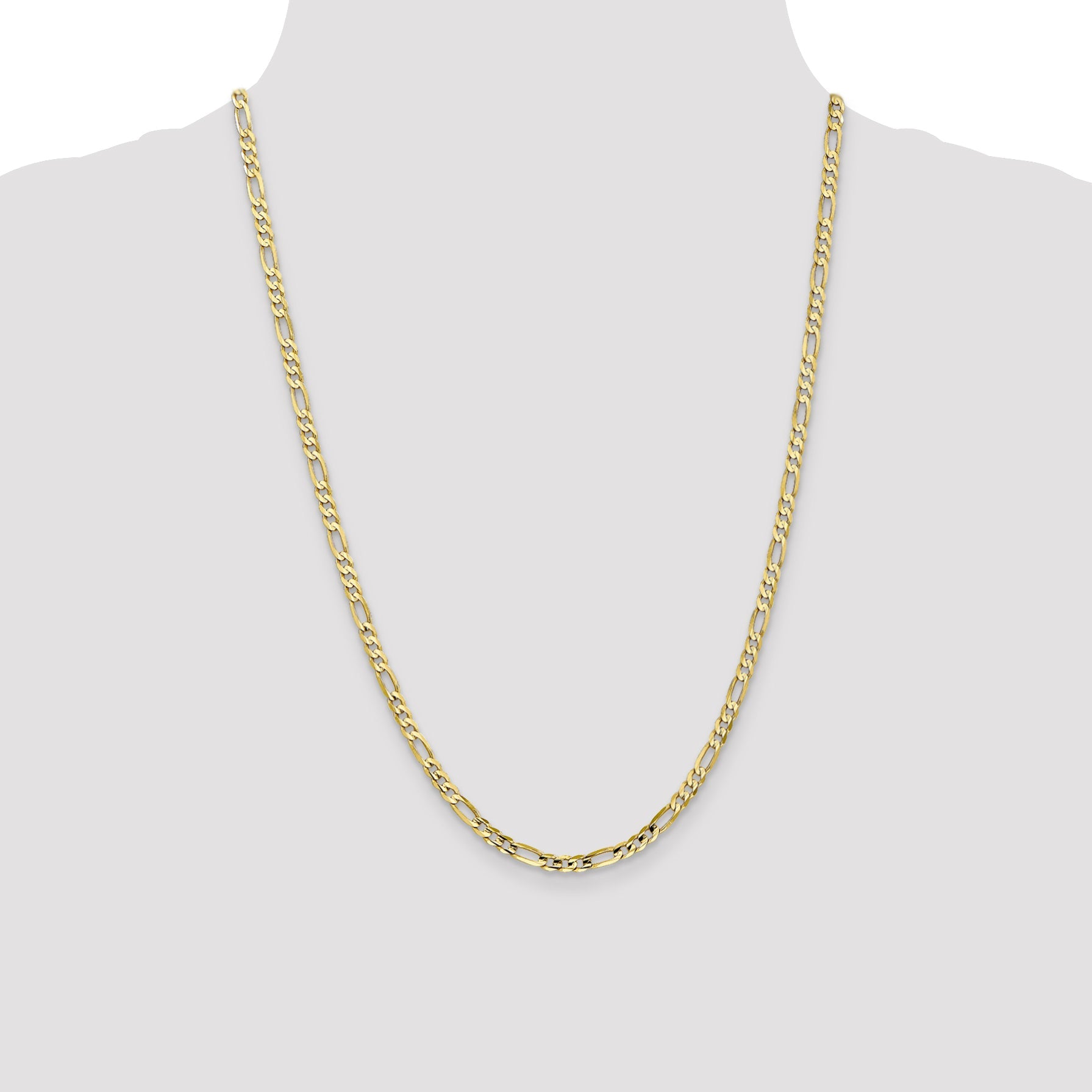 24 Inch 10K 4mm Concave Open Figaro Chain Necklace