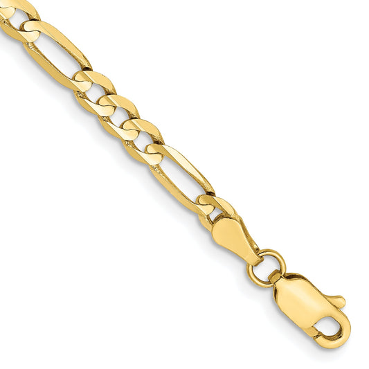 9 Inch 10K Yellow Gold 4mm Concave Open Figaro Chain Anklet