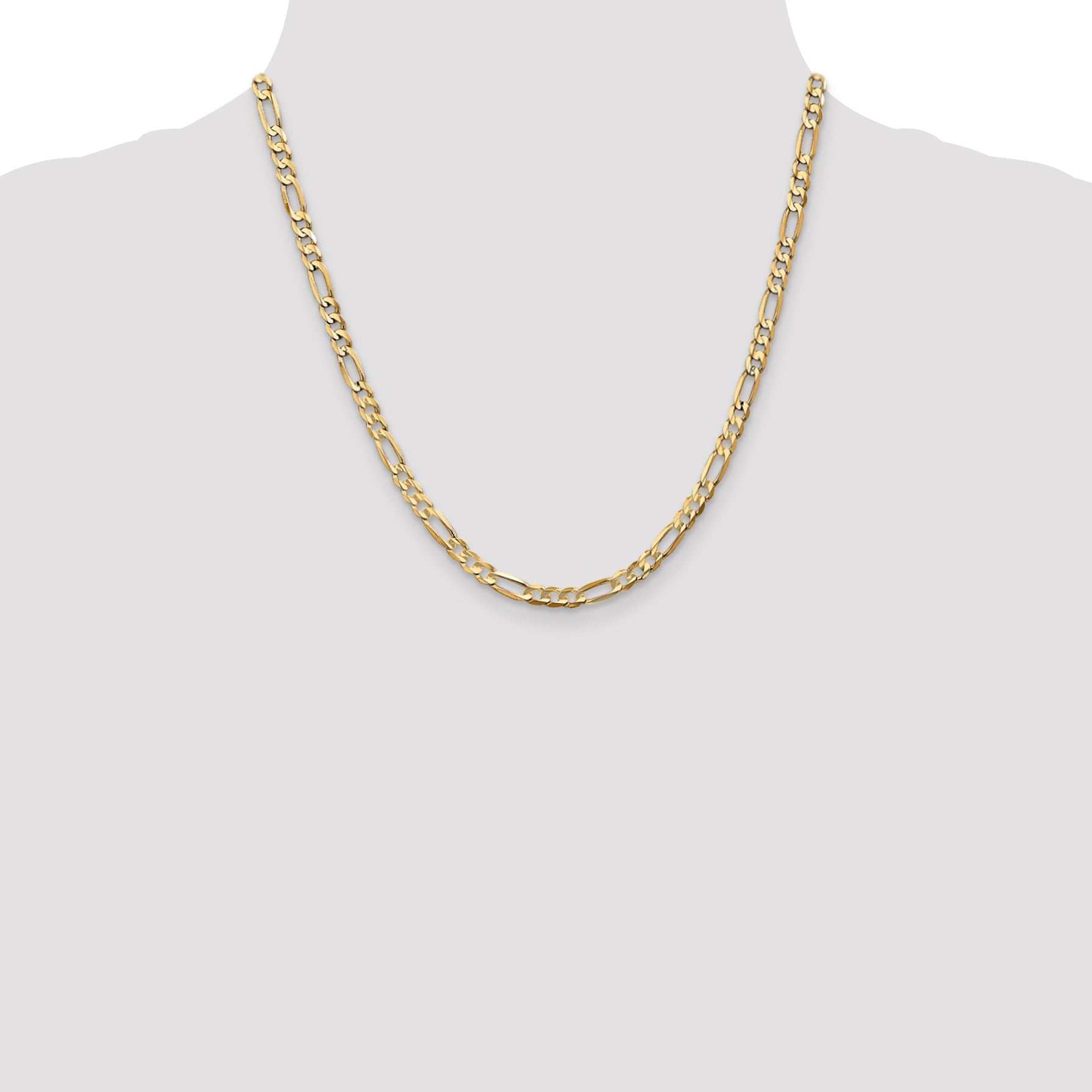 20 Inch 10K 4.5mm Concave Open Figaro Chain Necklace