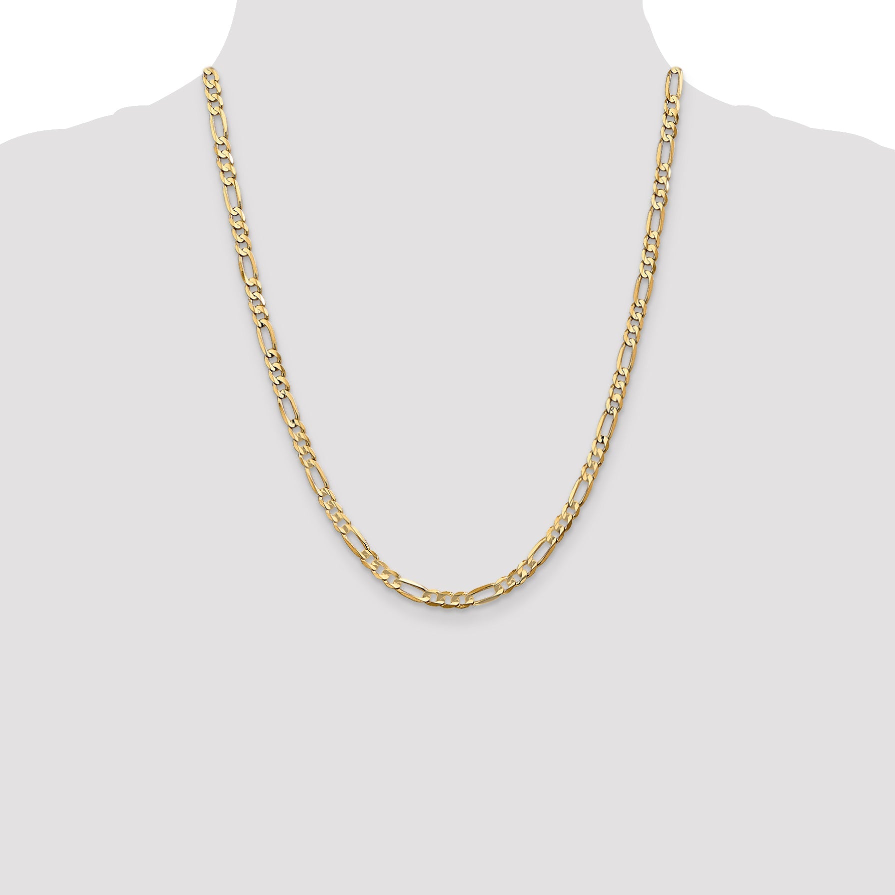 22 Inch 10K 4.5mm Concave Open Figaro Chain Necklace