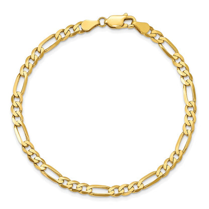 7 Inch 10K 4.5mm Concave Open Figaro Chain Bracelet