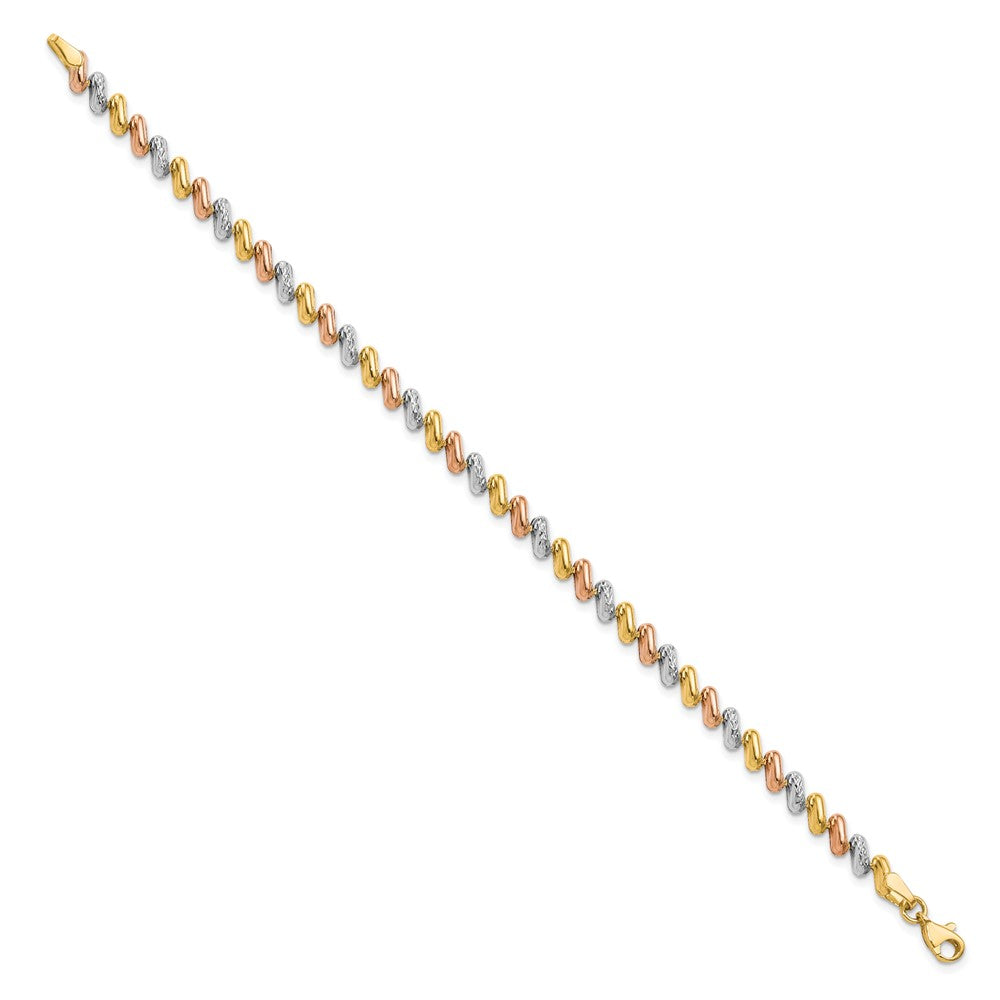 10K Tri Color Polished And D/C Fancy Link Bracelet