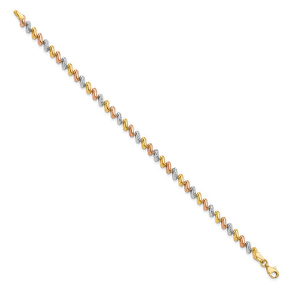 10K Tri Color Polished And D/C Fancy Link Bracelet