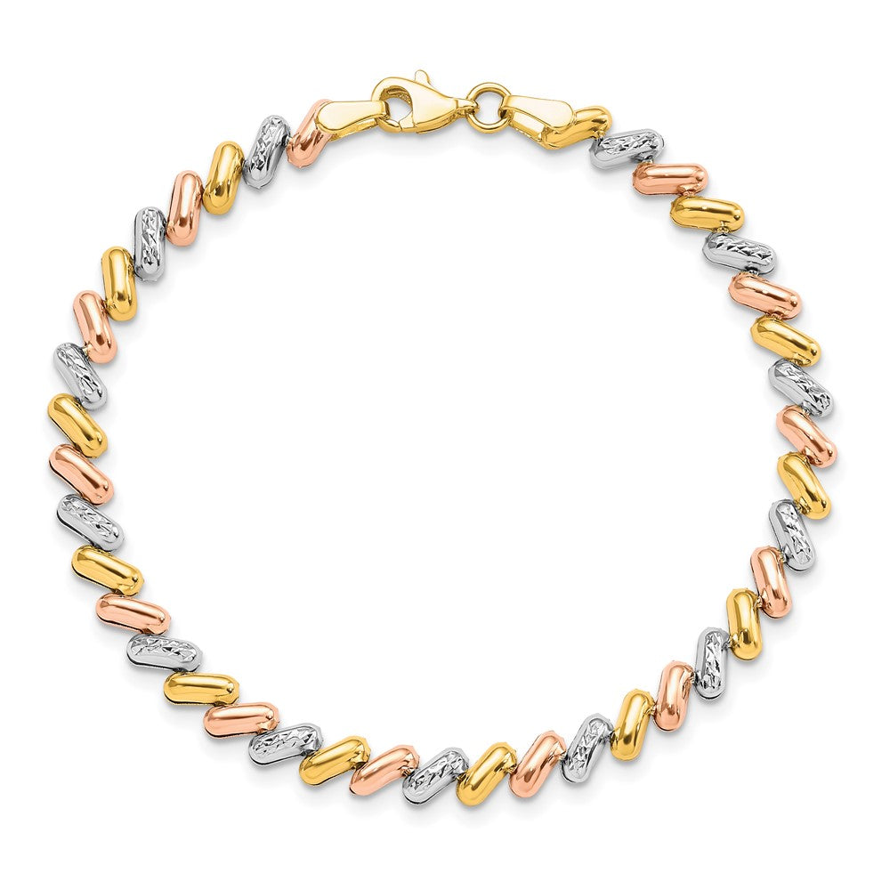 10K Tri Color Polished And D/C Fancy Link Bracelet