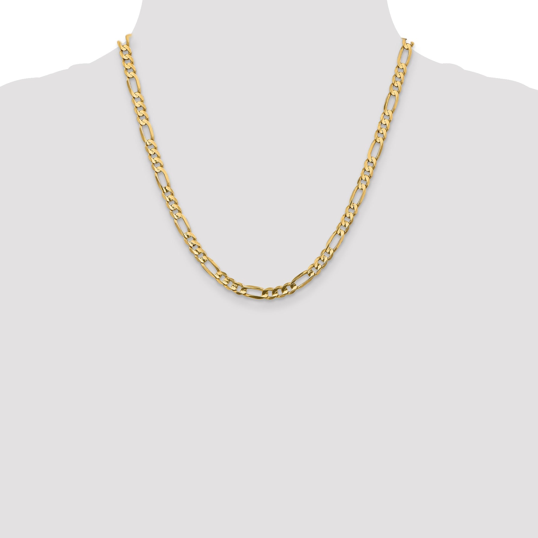 20 Inch 10K 5.5mm Concave Open Figaro Chain Necklace