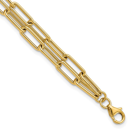 10K Yellow Gold Polished Double Layer Link Bracelet