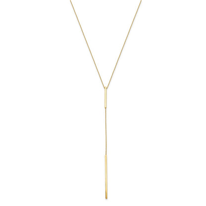 10K Yellow Gold Polished Y Drop Bar W/ 1In Ext. Necklace