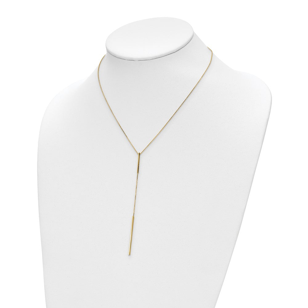 10K Yellow Gold Polished Y Drop Bar W/ 1In Ext. Necklace
