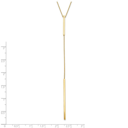 10K Yellow Gold Polished Y Drop Bar W/ 1In Ext. Necklace