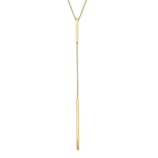 10K Yellow Gold Polished Y Drop Bar W/ 1In Ext. Necklace