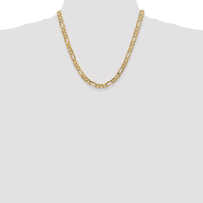 20 Inch 10K 6mm Concave Open Figaro Chain Necklace