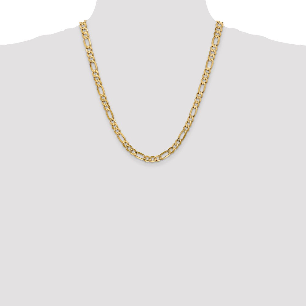 22 Inch 10K 6mm Concave Open Figaro Chain Necklace