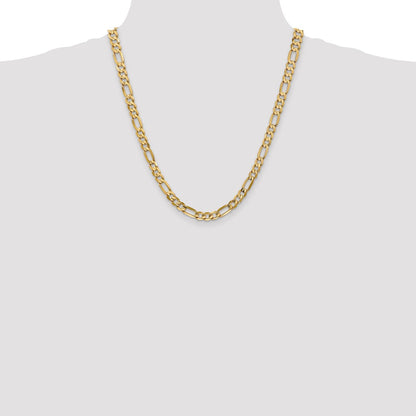 22 Inch 10K 6mm Concave Open Figaro Chain Necklace