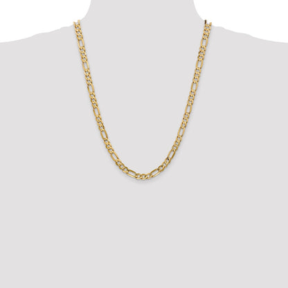 24 Inch 10K 6mm Concave Open Figaro Chain Necklace