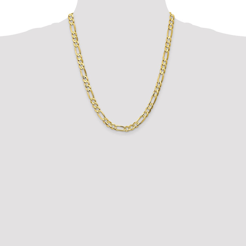 22 Inch 10K 6.75mm Concave Open Figaro Chain Necklace
