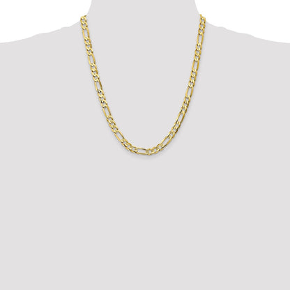22 Inch 10K 6.75mm Concave Open Figaro Chain Necklace
