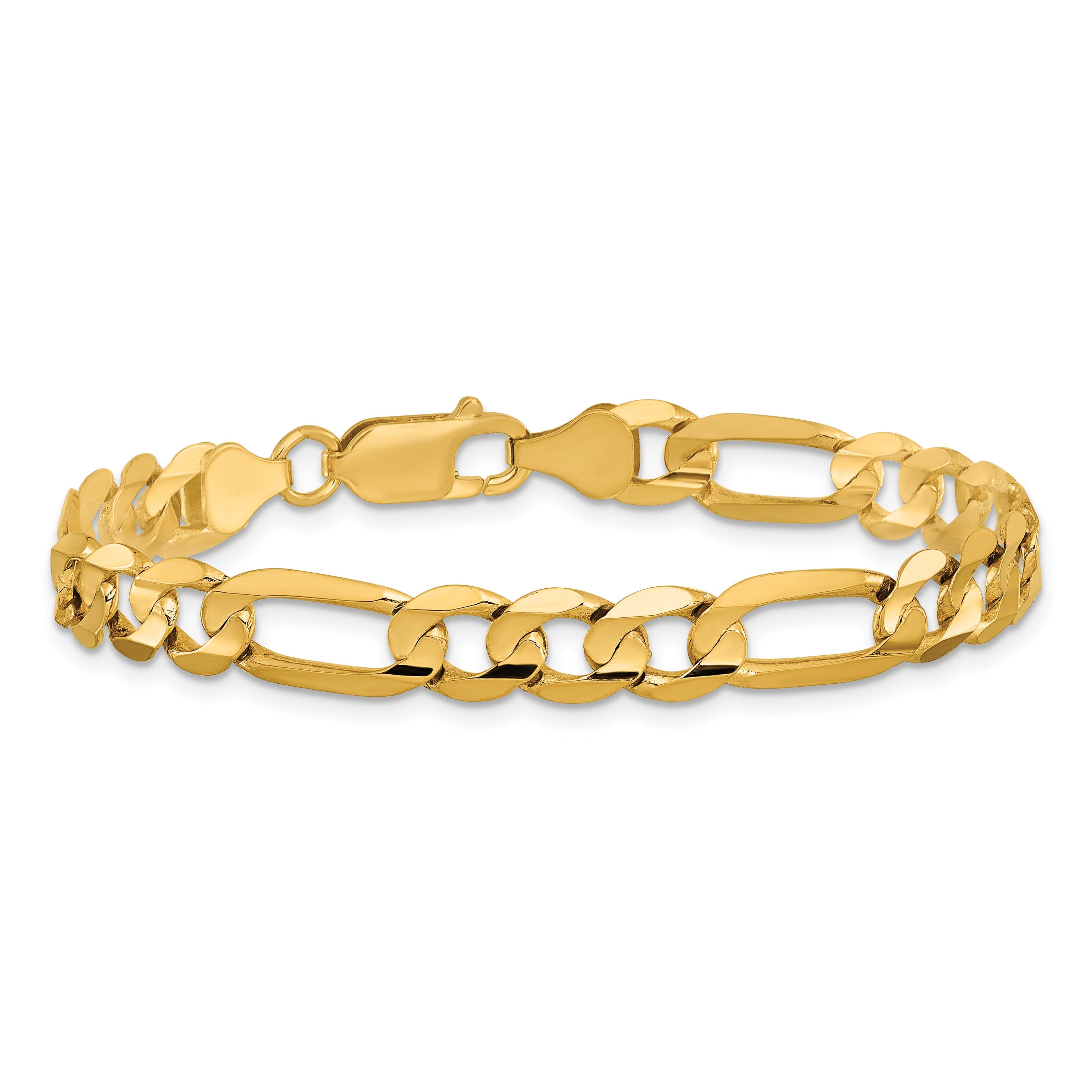 9 Inch 10K Yellow Gold 6.75mm Concave Open Figaro Chain Bracelet