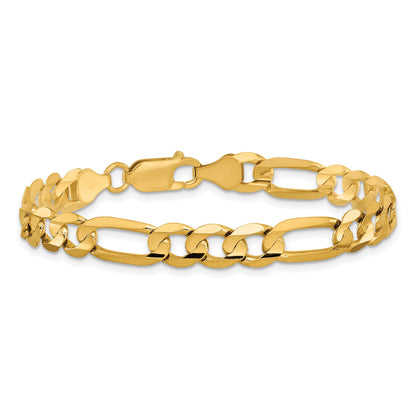 9 Inch 10K Yellow Gold 6.75mm Concave Open Figaro Chain Bracelet