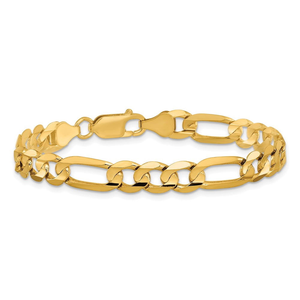 7 Inch 10K 6.75mm Concave Open Figaro Chain Bracelet