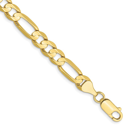 9 Inch 10K Yellow Gold 6.75mm Concave Open Figaro Chain Bracelet