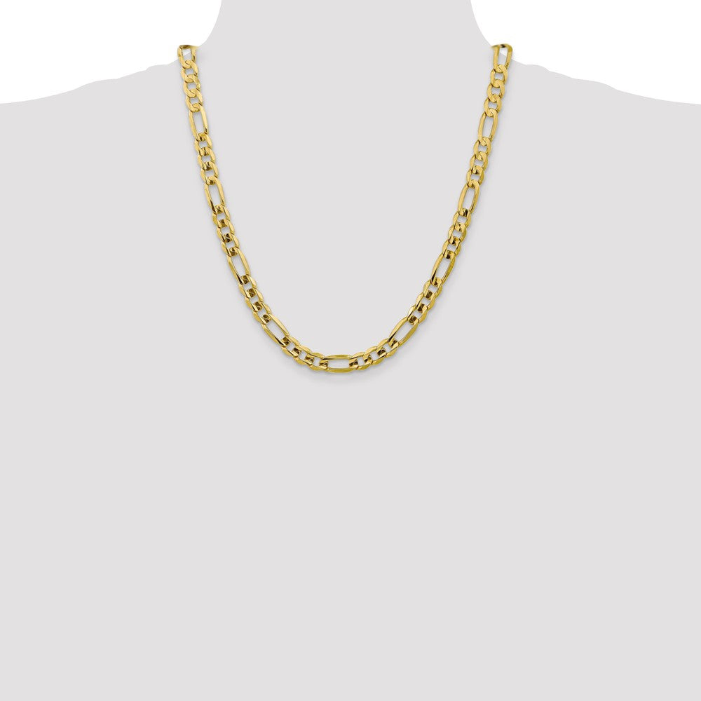 22 Inch 10K 7.5mm Concave Open Figaro Chain Necklace