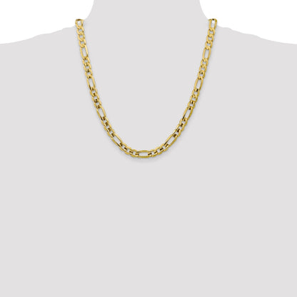 22 Inch 10K 7.5mm Concave Open Figaro Chain Necklace