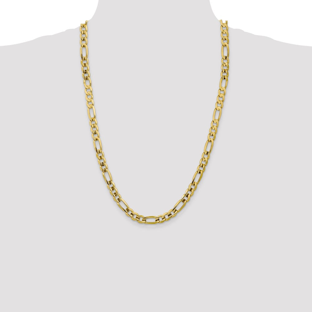 26 Inch 10K 7.5mm Concave Open Figaro Chain Necklace
