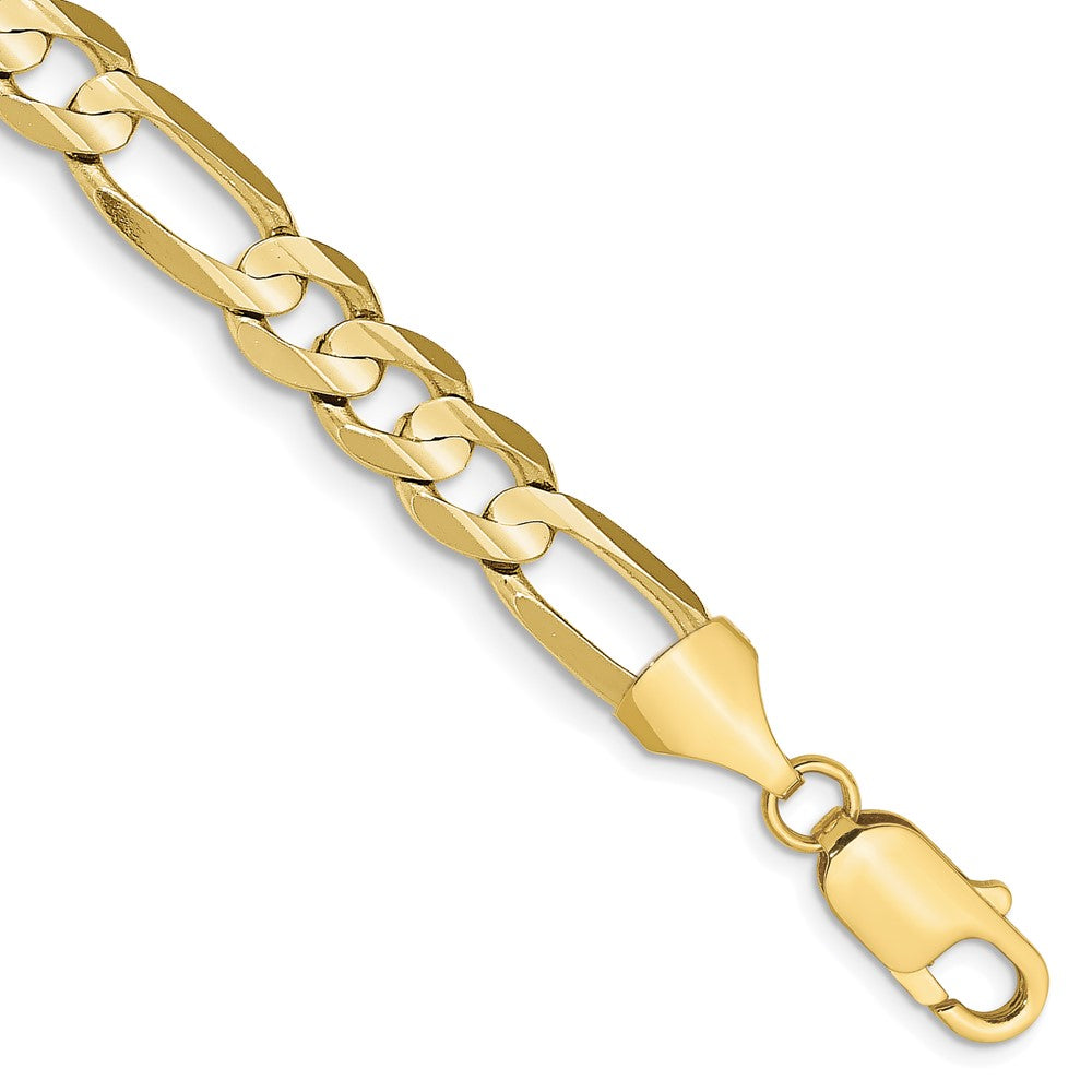 9 Inch 10K 7.5mm Concave Open Figaro Chain Bracelet