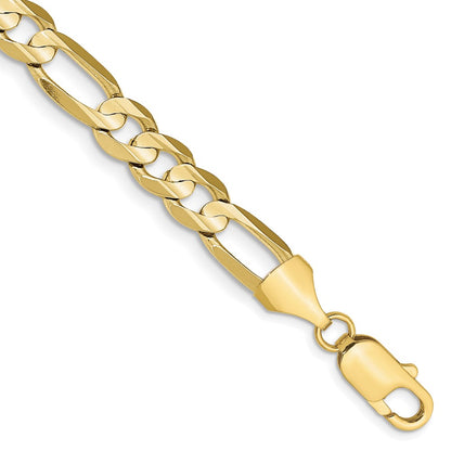 9 Inch 10K 7.5mm Concave Open Figaro Chain Bracelet