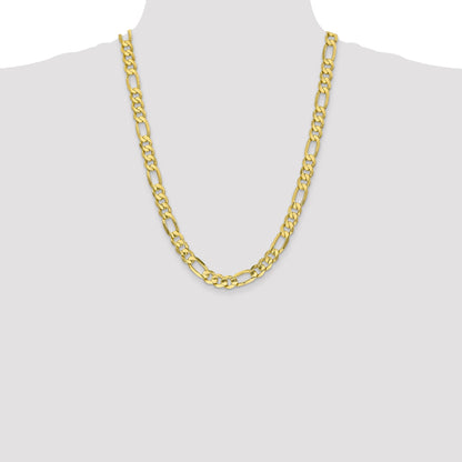 24 Inch 10K 8.75mm Concave Open Figaro Chain Necklace