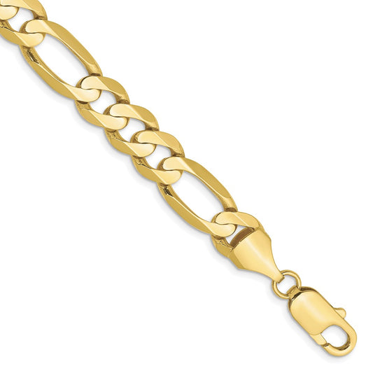 8 Inch 10K 8.75mm Concave Open Figaro Chain Bracelet