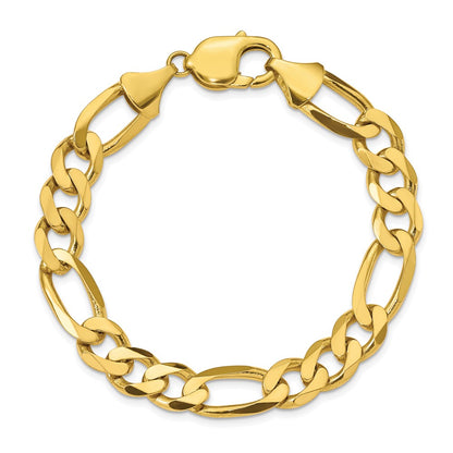9 Inch 10K 10mm Concave Open Figaro Chain Bracelet