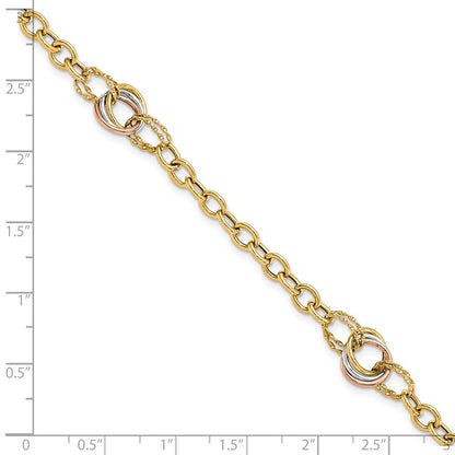 7.25 Inch 10K Tri-Color Polished And Textured Fancy Link Bracelet
