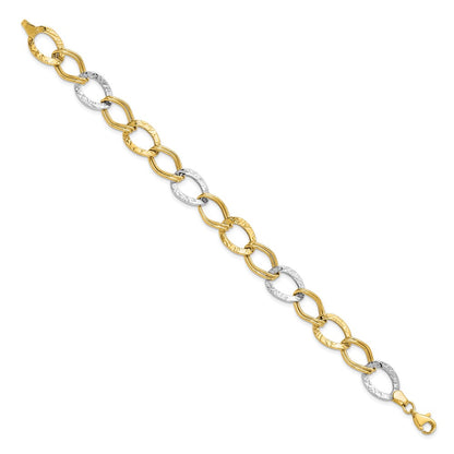 7.5 Inch 10K Two-Tone Polished And Textured Link Bracelet