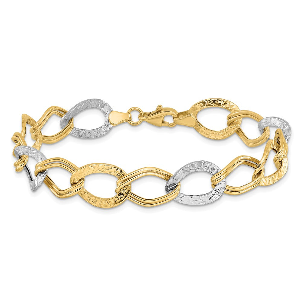 7.5 Inch 10K Two-Tone Polished And Textured Link Bracelet