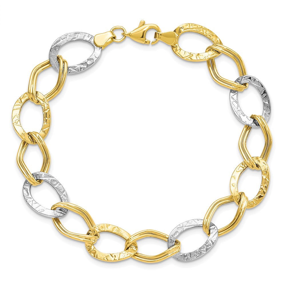 7.5 Inch 10K Two-Tone Polished And Textured Link Bracelet