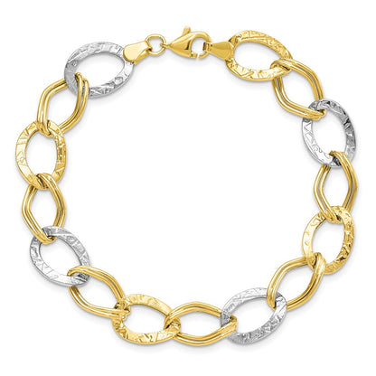 7.5 Inch 10K Two-Tone Polished And Textured Link Bracelet