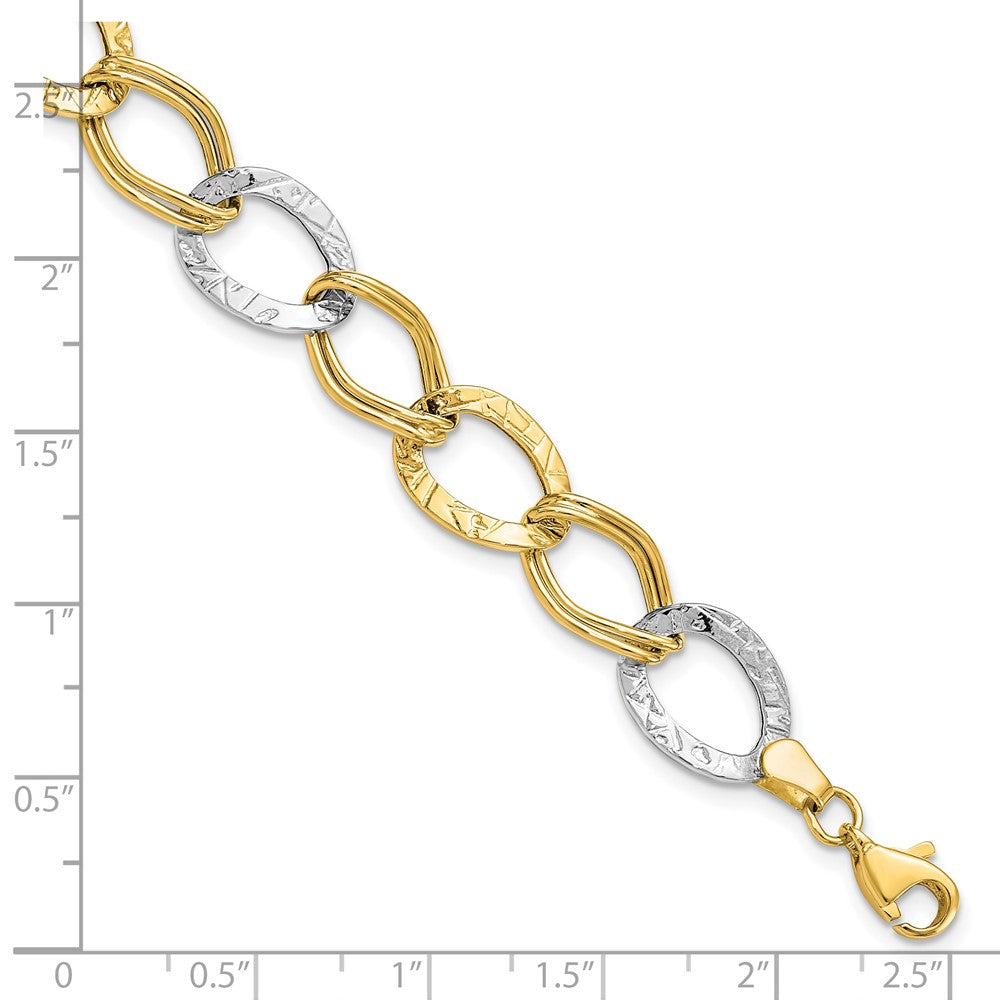 7.5 Inch 10K Two-Tone Polished And Textured Link Bracelet