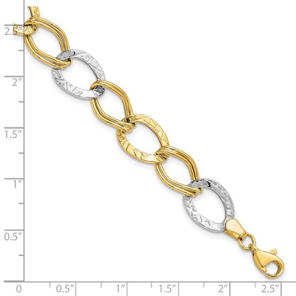 7.5 Inch 10K Two-Tone Polished And Textured Link Bracelet