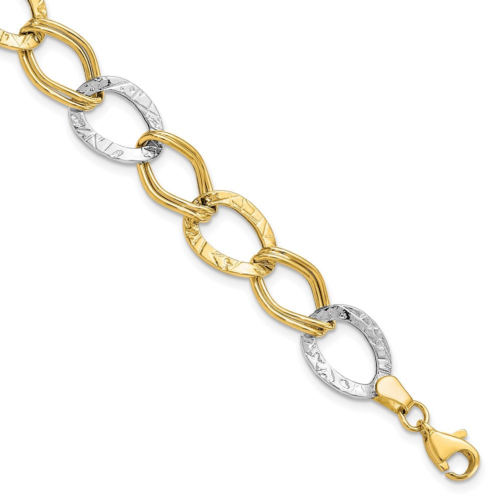 7.5 Inch 10K Two-Tone Polished And Textured Link Bracelet